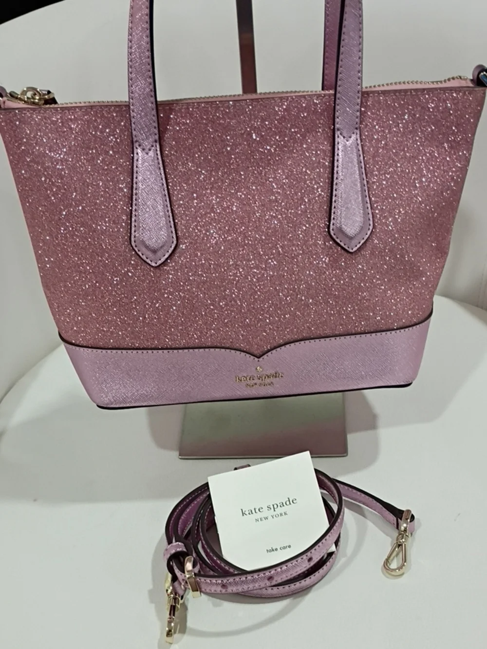 kate spade Pink Glitter and Saffiano Tote with Detachable Crossbody Strap